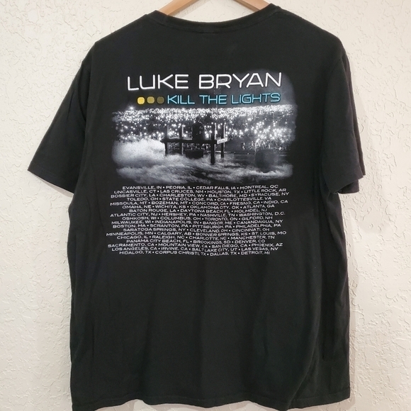 Luke Byan Kill The Lights Concert T-shirt Black with Concert Cities on Back Lg - Picture 3 of 8